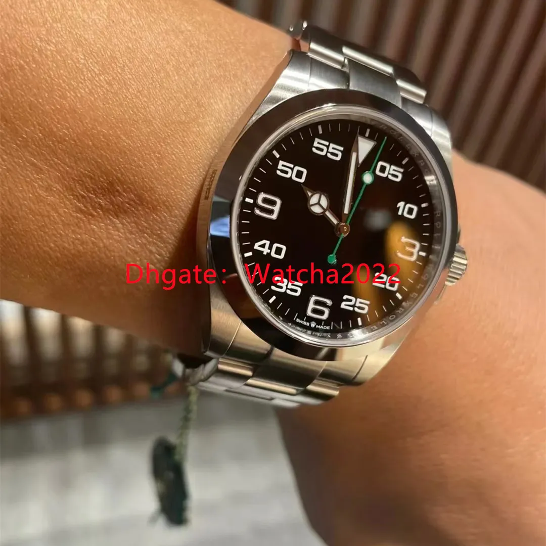Роскошные мужские часы Air King, новые 126900, в полном состоянии, черный циферблат, 40 мм, автоматический механический механизм, сталь 316, отруби, вода, Resi250w