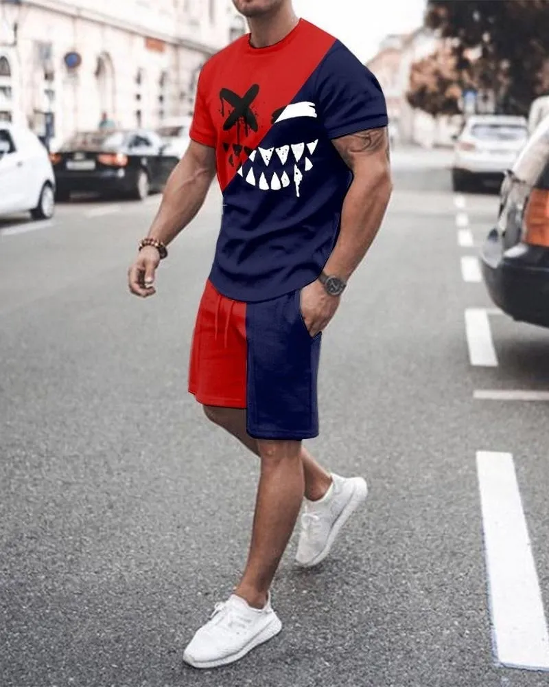 Été surdimensionné hommes costume décontracté plage Shorts 2 pièces ensemble impression 3D hommes vêtements t-shirt à manches courtes col rond chemises ensemble 220602