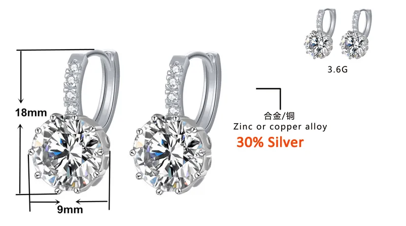 أزياء الجولة 20CT مختبر Diamond Zircon Drop أقراط للنساء المجوهرات S925 Silver Color Earrings EH758652477