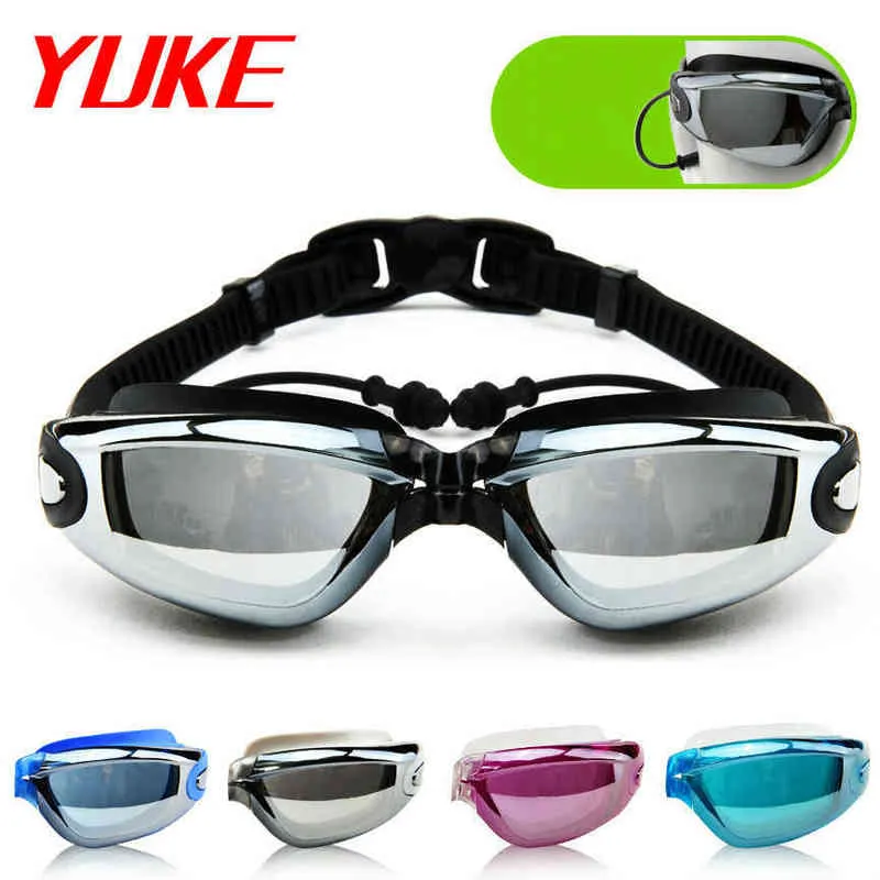 2020年Yuke水泳ゴーグルEarplug Professional Adult Silicone Swim Cap Pool Glasses Anti Fog Adult Optical Waterfoof Eyewear Y220428