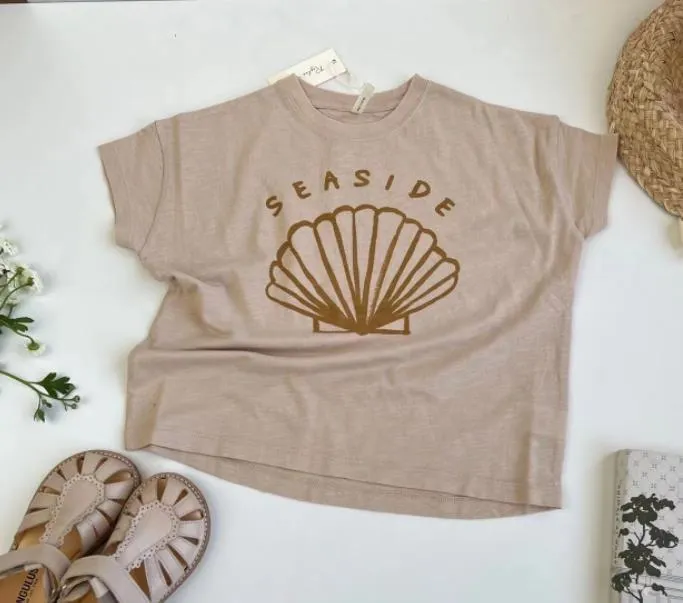 Brand RC Summer Kids T-shirt Boys Girls Baby Short Sleeve Shirts Seagull Shell Tops America Retro Trendy Tees Baby Clothes