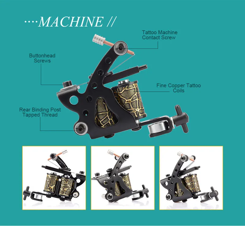 Máquinas de kit de tatuagem Conjunto de armas da fonte de alimentação Auxilia Projeto de arte da agulha Projeto de maquiagem permanente DIY Tool de Ru 220728