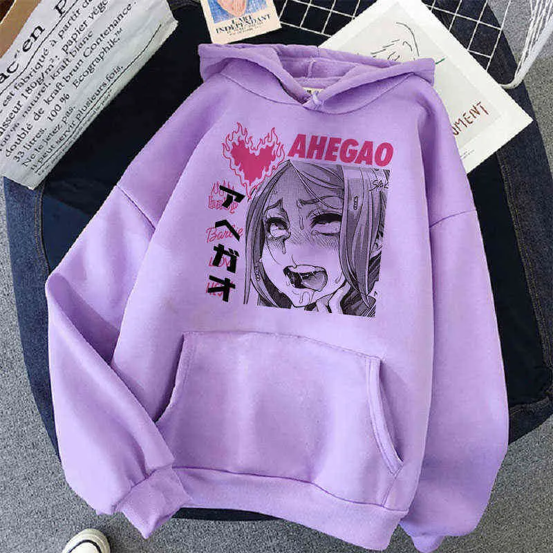 Y2k Abbigliamento invernale Ahegao Harajuku Felpa con cappuccio grafica Donna Anime Felpa oversize Moda coreana Estetica Top Felpe con cappuccio Y220803