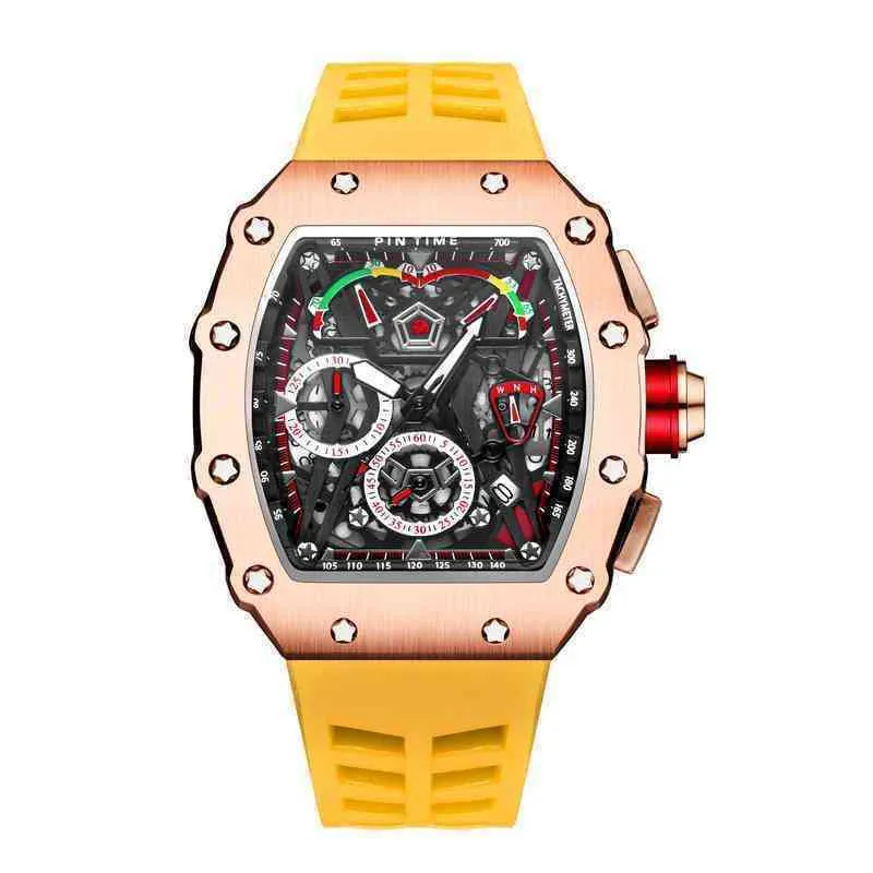 2022 Summer Pintime Fashion Top Watch Brand Brand Желтый силиконовый ремешок спортивный хронограф Quartz Watch Men