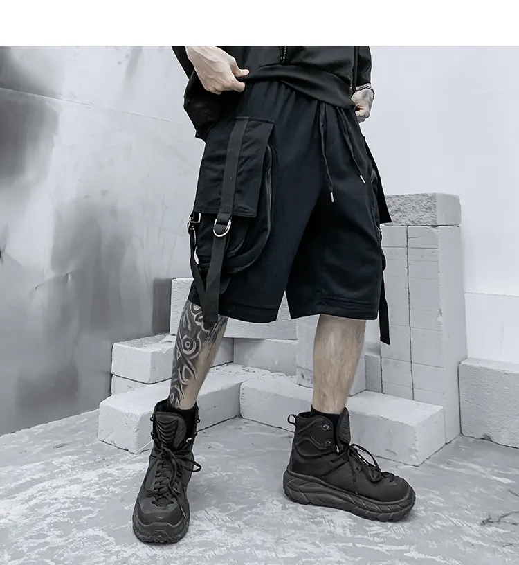 Hommes été rubans hip hop cargo shorts décontracté streetwear hommes harajuku punk pantalons courts bermuda homme 220715