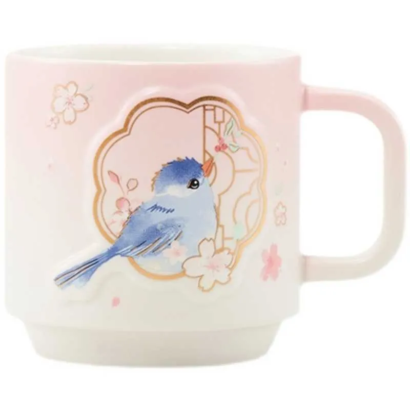 Kirschblüte Tasse 2022 Kirschblüten blühen mit dem Duft von Vögeln und Blumen Glas Strohisolierung Tasse Teapo21557354343506