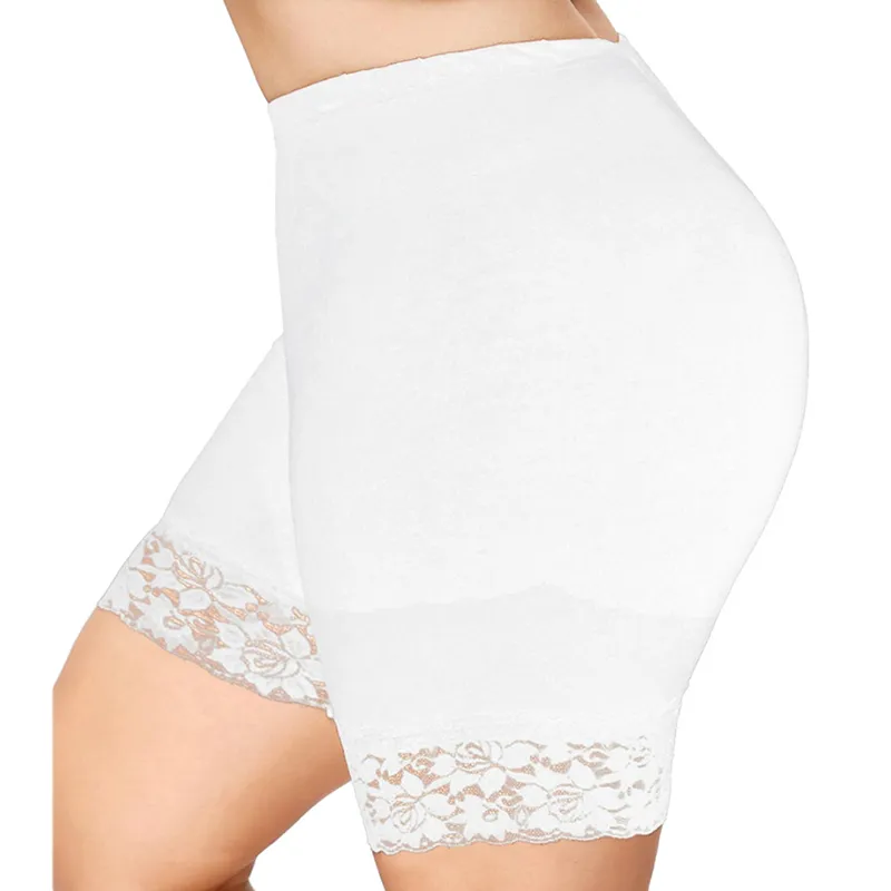 5xl kvinnor korta leggings med spets trim under kjolbyxor hög midja solida mjuka stretch kvinnliga trosor kort botten
