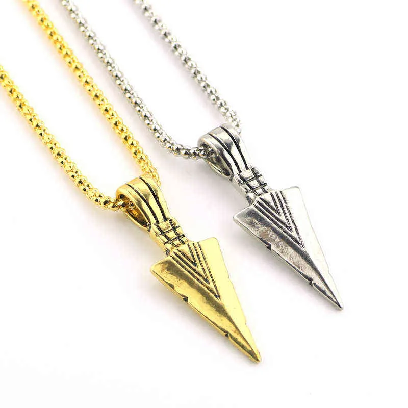 2021 Men's Fashion Jewelry Black Gold Silver color Arrow Head Pendant Long Chain Necklaces mens necklaces Arrow AA220315