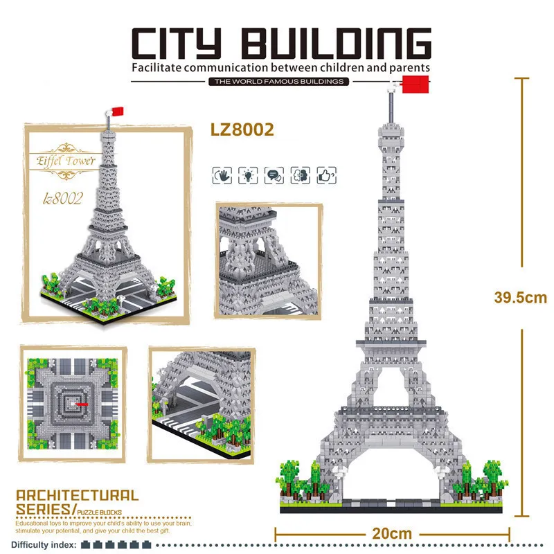 Dünya Mimarlık Modeli Yapı Taşları Paris Eyfel Kulesi Elmas Mikro İnşaat Tuğlaları Çocuklar İçin Diy Oyuncaklar Hediye 220527