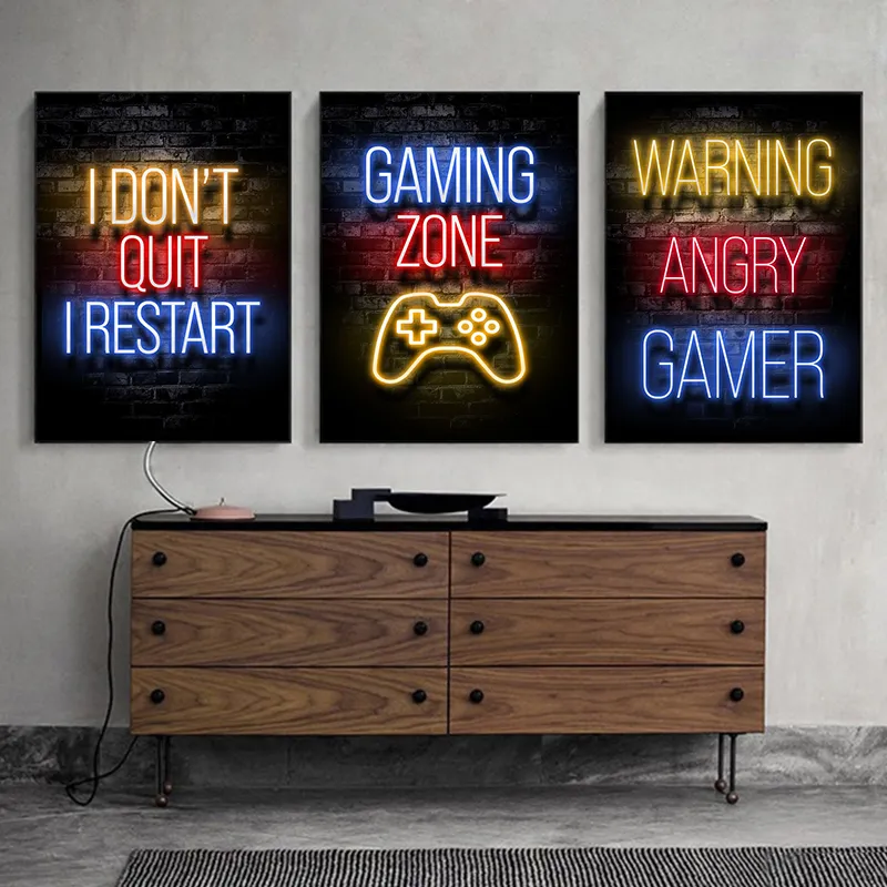 Sleep Game Repeat Gaming Wall Art Poster Prints Gamer Canvas målning Bild för barn pojkar rum Dekorativt lekrum 220716