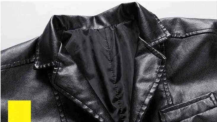 Ny Autumn Men Jacket Black Leather Jacket Man Bussiness Casual Zipper PU Jackor Solid Color Motorcykeldräkt plus storlek 6xl L220801