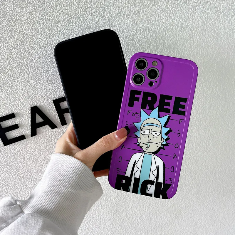 Rick Cartoon blau lila Hüllen Cover für iPhone 6s Plus 11 8 13 XR SE2 12 Max Mini Pro X 6 XS 73062006