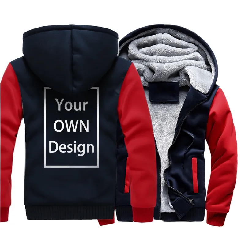 Make Your OWN Design Thick Hoodie DIY Custom Made Print Zip sweatshirt Fashion Streetwear Fitness Men s Sportswear Hoodies 220722