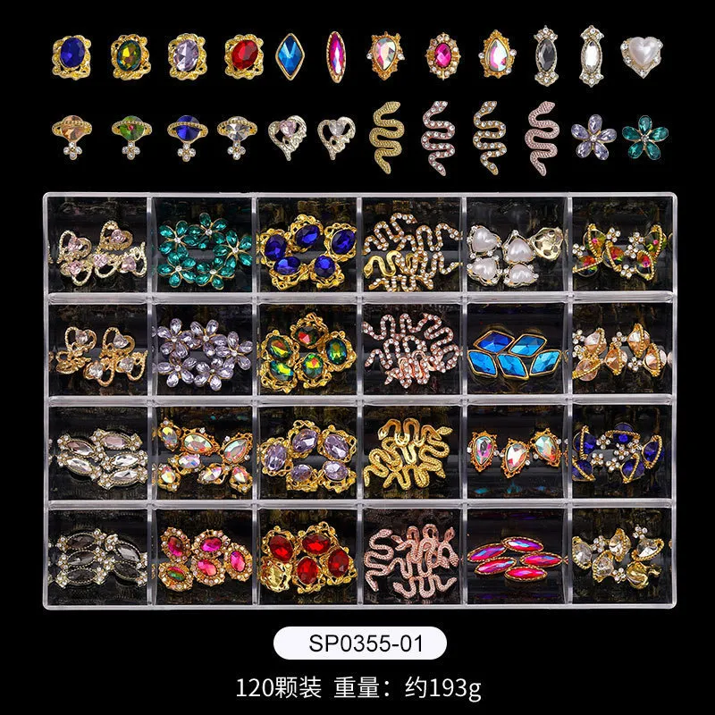 1 scatola di decorazioni unghie artistiche kit pendenti unghie in cristallo diamante fai da te in lega gioielli di lusso gemma parti unghie fornitura di accessori 220525