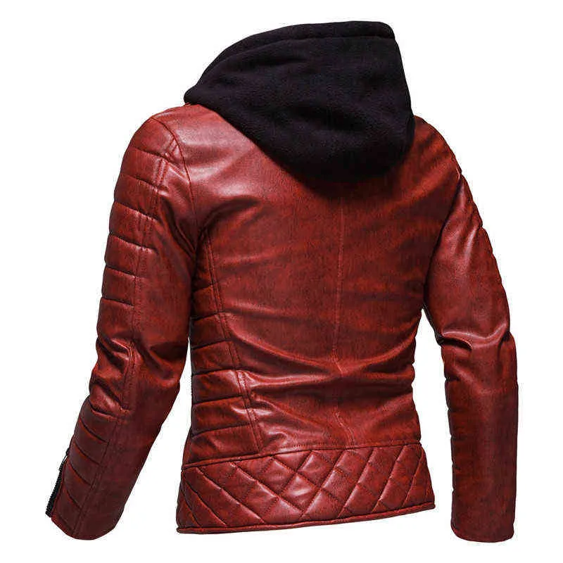 Trend Yeni kapüşonlu deri ceket kişilik moda erkeklerin motosiklet deri L220801