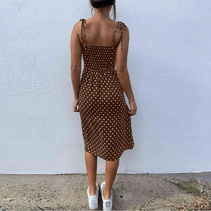 Vrouwen sexy kleine spaghetti riem veter omhoog polka stip split split backless zomer streetwear jurk meisjes kleine maat jurk voor vrouwen l220705