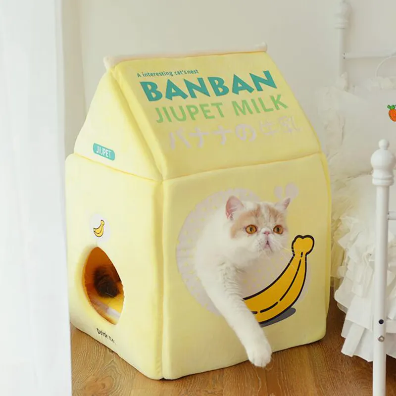 Strawberry Milk Banana Cat Bed House 220323