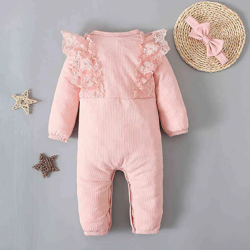 Lange mouw peuter Rompers voor meisjeskleding Lace Princess Doop Doop Verjaardag Pasgeboren Babykleding Baby meisje Jumpsuit Costume G220510