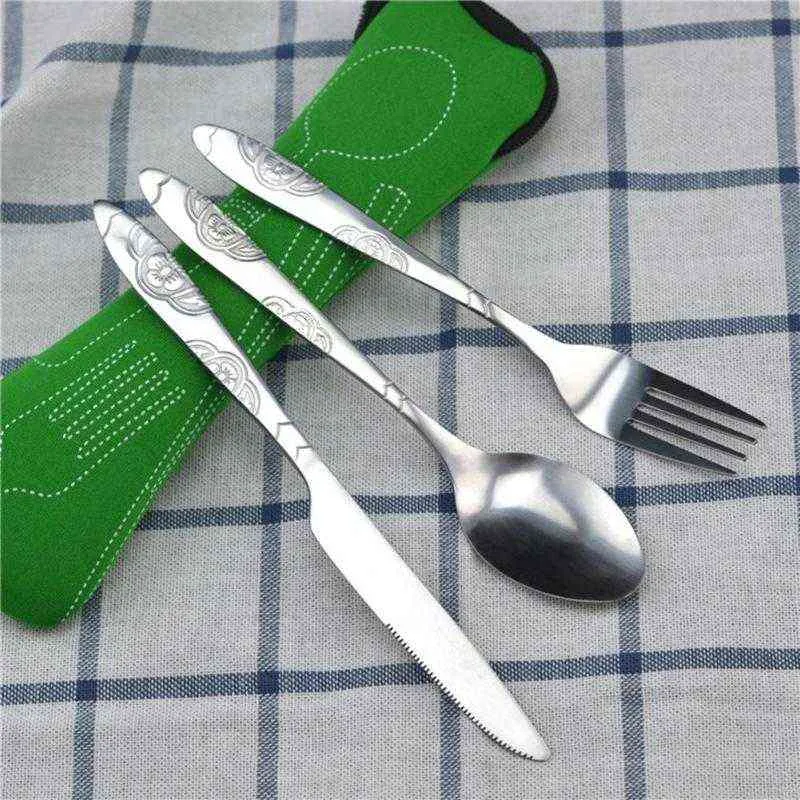 Stainless Steel Cutlery Set Fork Spoon Knife Dinnerware Kit for Outdoor Travel Camping Portable Dinner Tableware Y220530