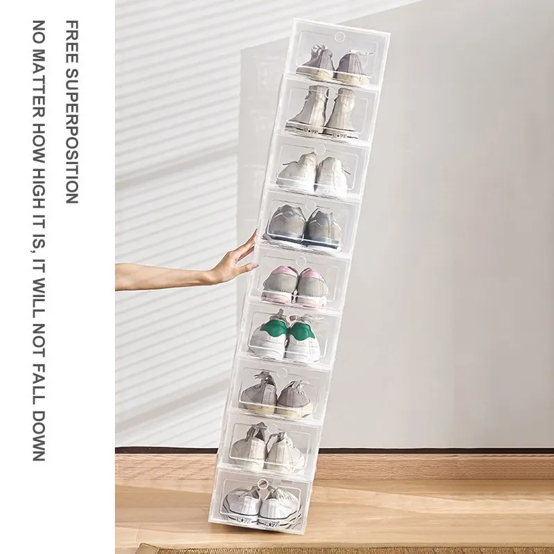 Clear 112 unids Caja de zapatos Conjunto de almacenamiento plegable Plástico Puerta transparente Armario para el hogar Organizador Caja Estante Pila al por mayor 220809