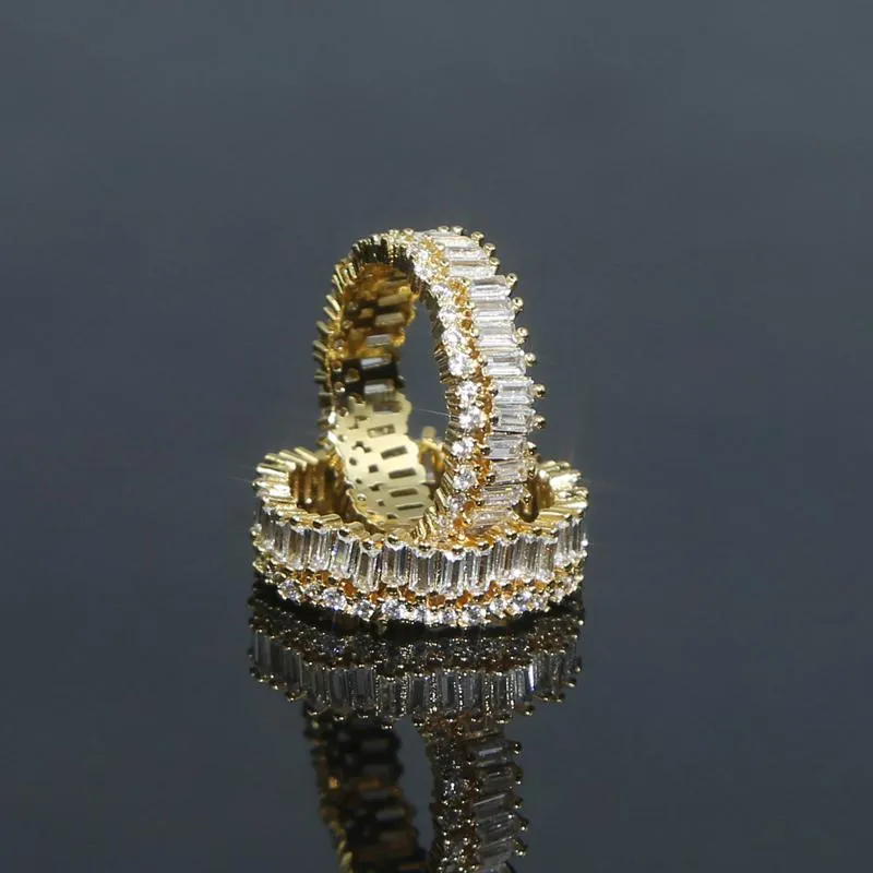 Baguete branca de zircônia cúbica cz pavimentou anel redondo anel de gelo de jóias de dedos de mulheres que causam gorjeta