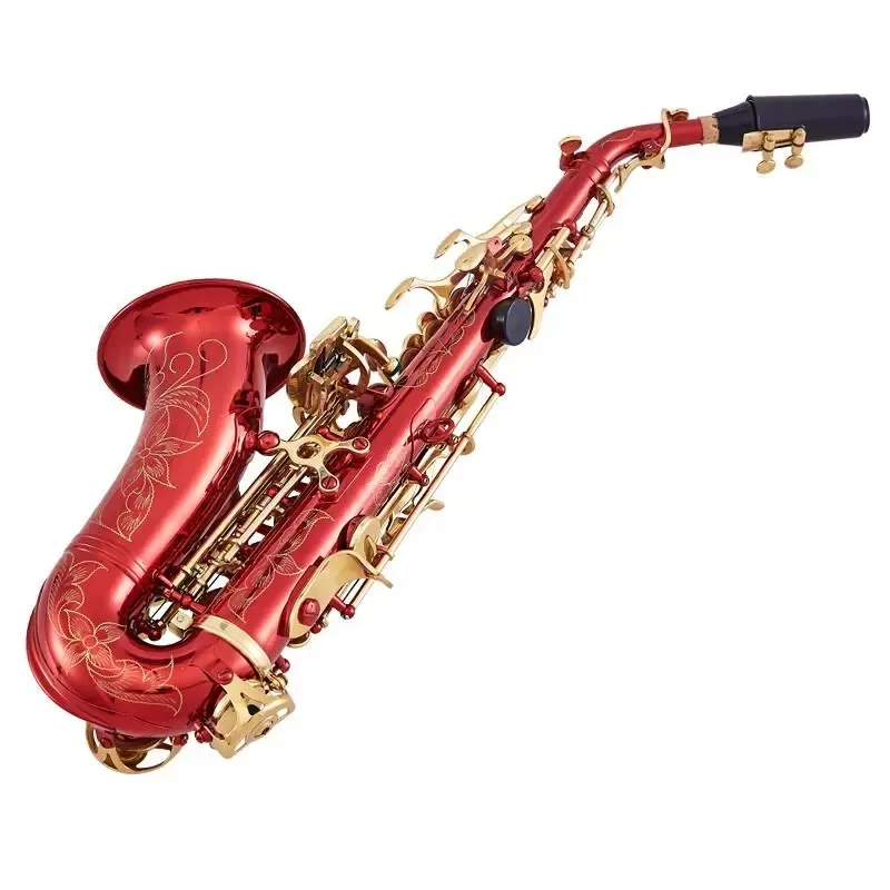 Helt ny Red BB Professional Curved Soprano Saxophone Gold Plated Surface Fade inte Professional Grade Tone Saxo Soprano