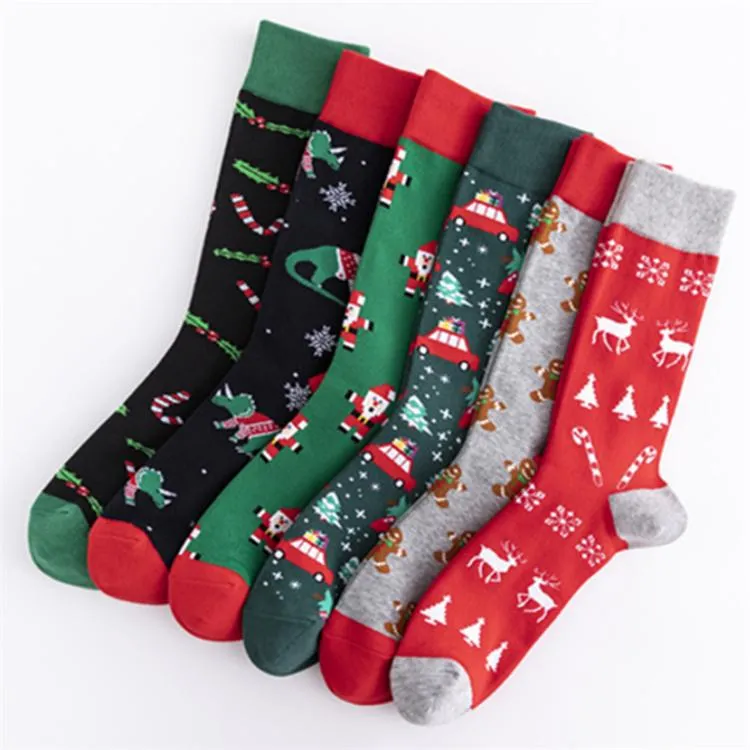 10 paia / lotto Calzini di Natale 6 calza di cartone animato di stile Calzino di stampa di Babbo Natale unisex Calza di Natale casual Calzino sportivo di Natale