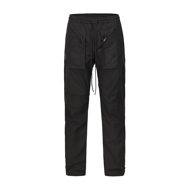 Pantaloni cargo da moto impermeabili con coulisse con cerniera laterale Vibe Style Pantaloni casual larghi neri da uomo Harajuku Streetwear 220622