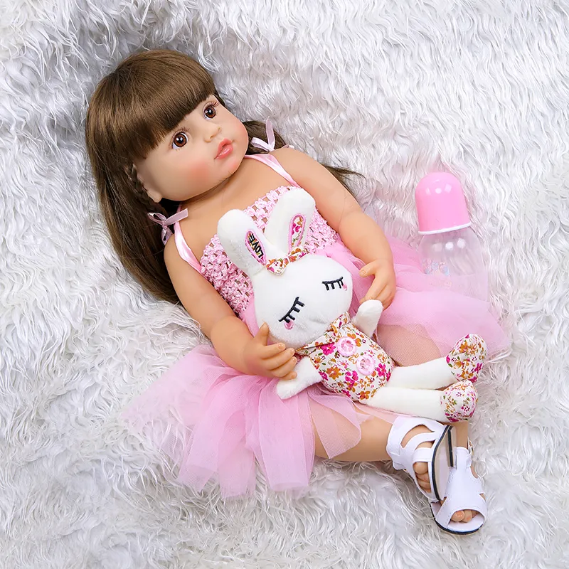 55 cm NPK Bebe Puppe wiedergeborenes Kleinkind Mädchen rosa Prinzessin Baty Spielzeug sehr weiches Ganzkörpersilikon 220505