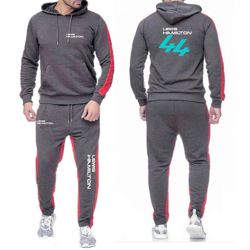 2022 F1 Driver Lewis Hamilton Digital 44 Hoodie Baru Pria Kaus Bertudung Celana Tudung Olahraga Setelan Baju 2 Potong Set Set