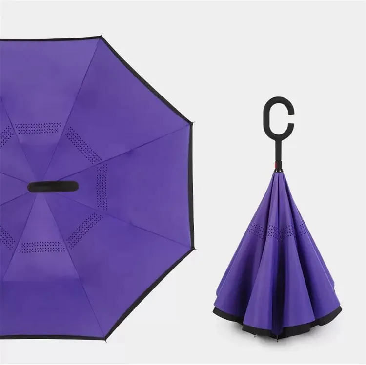 Inverterad paraply sol regn långhanterade paraplyer omvänd vindtät dubbelskikt chuva c-hook händer paraply