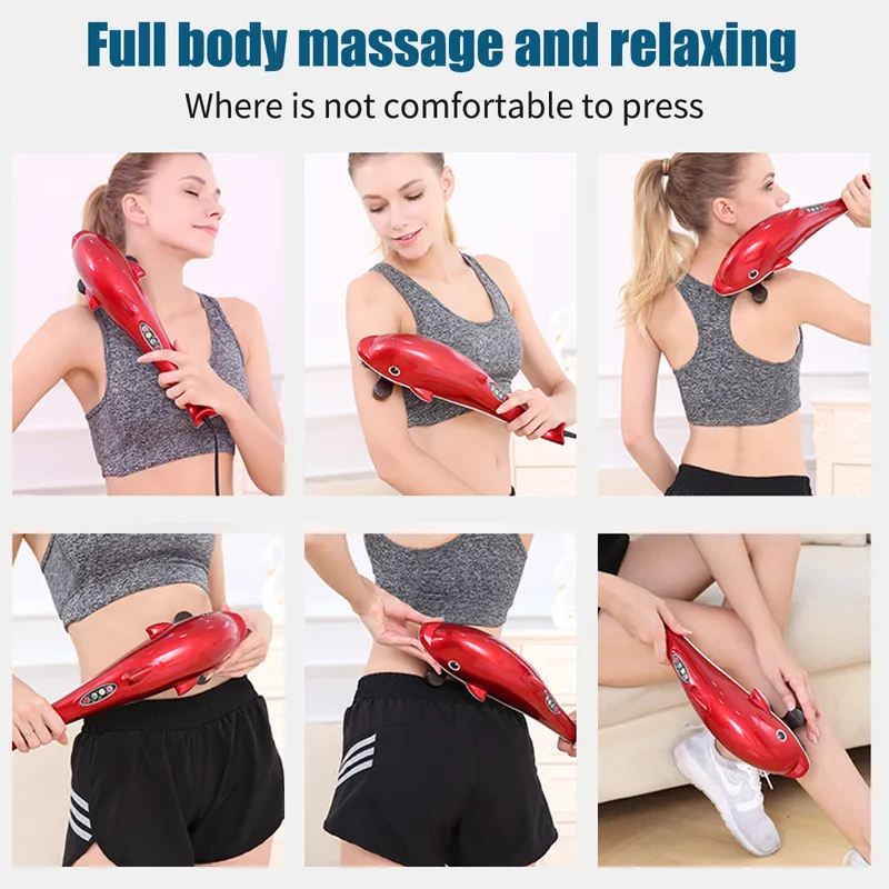 Electric Dolphin Massager Back Massage Hammer Vibration Infrared Stick Roller Cervical Body Massage 220426
