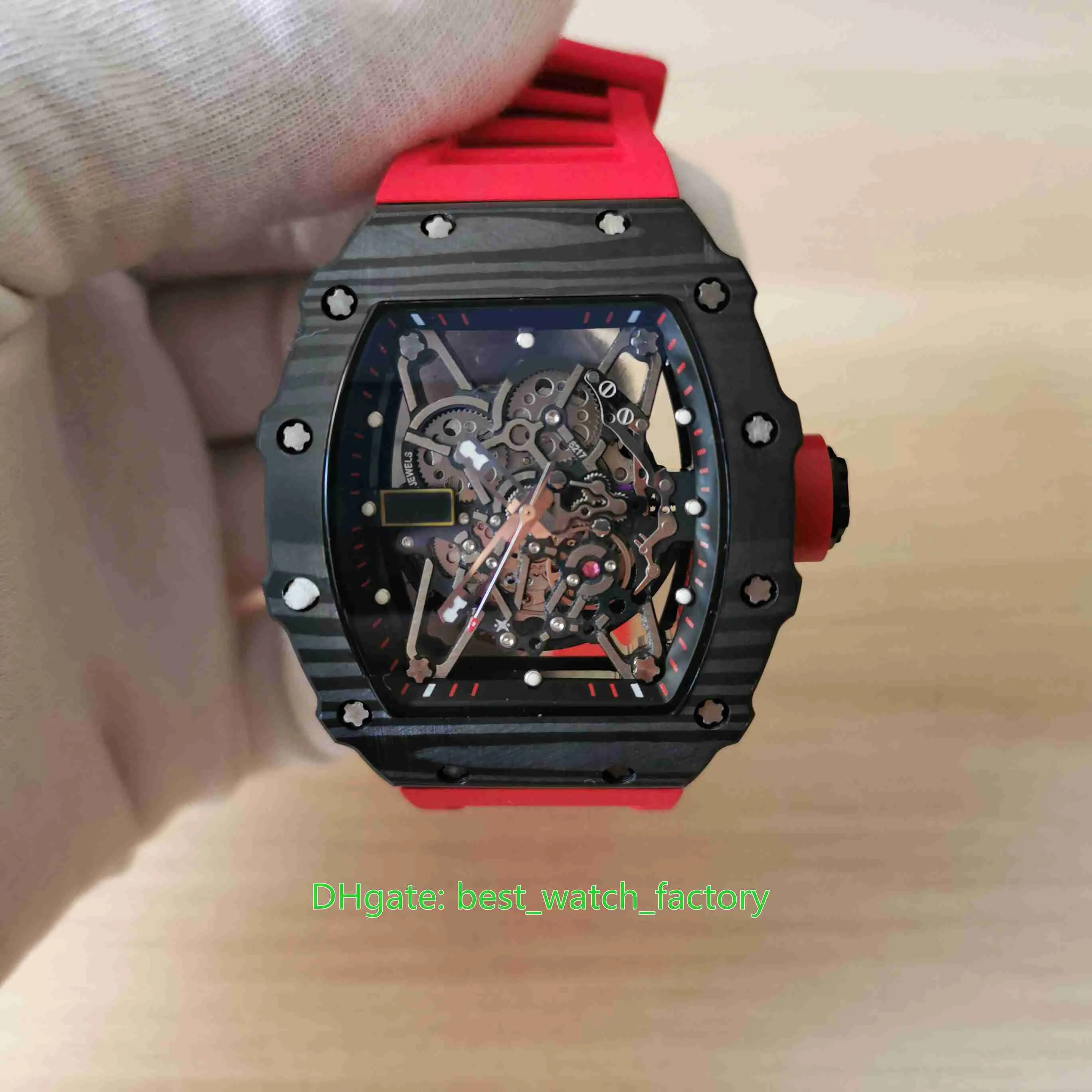 最高品質の時計を販売する44mm x 50mm RM35-02 RAFAスケルトンNTPTカーボンファイバーラバーバンド透明機械自動235R