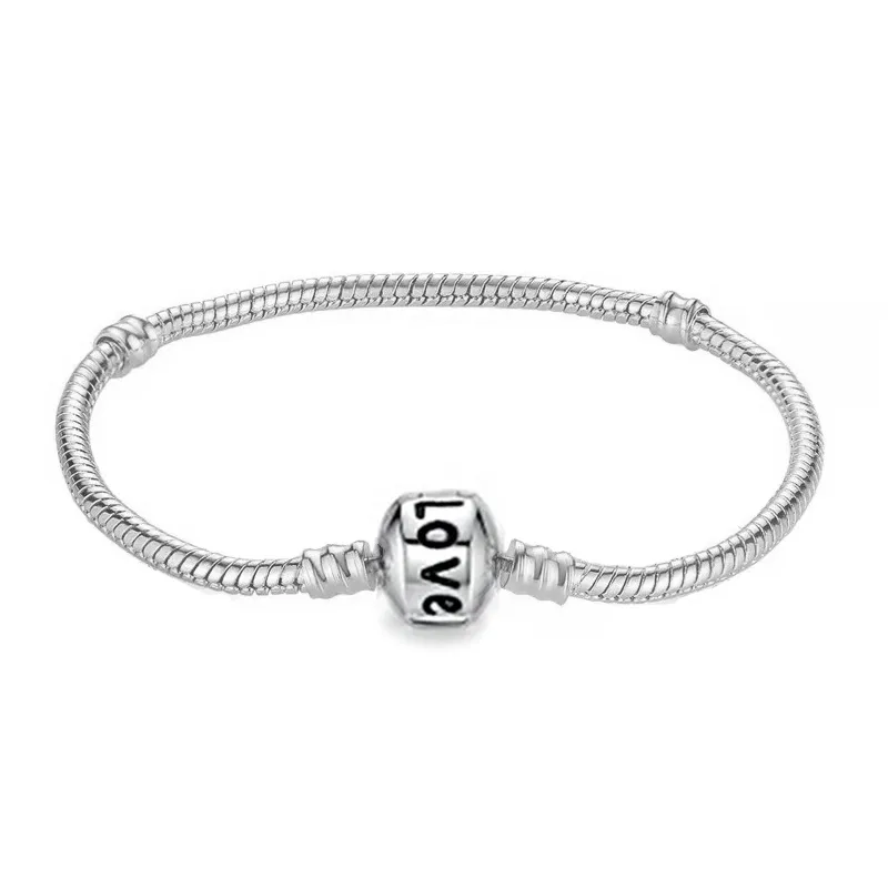 Ciondoli in argento sterling 925 cuore braccialetto chiusura serpente-osso braccialetto catena cuore serpente perline originale braccialetto Pandora gioielli fare regalo fai da te