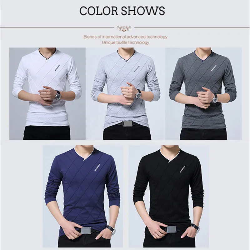 Browon Fashion Men Fit Shirt Slim Fit Custom Cleans Design Длинные стильные роскошные V-шеи Фитнес-футболка Homme 220325