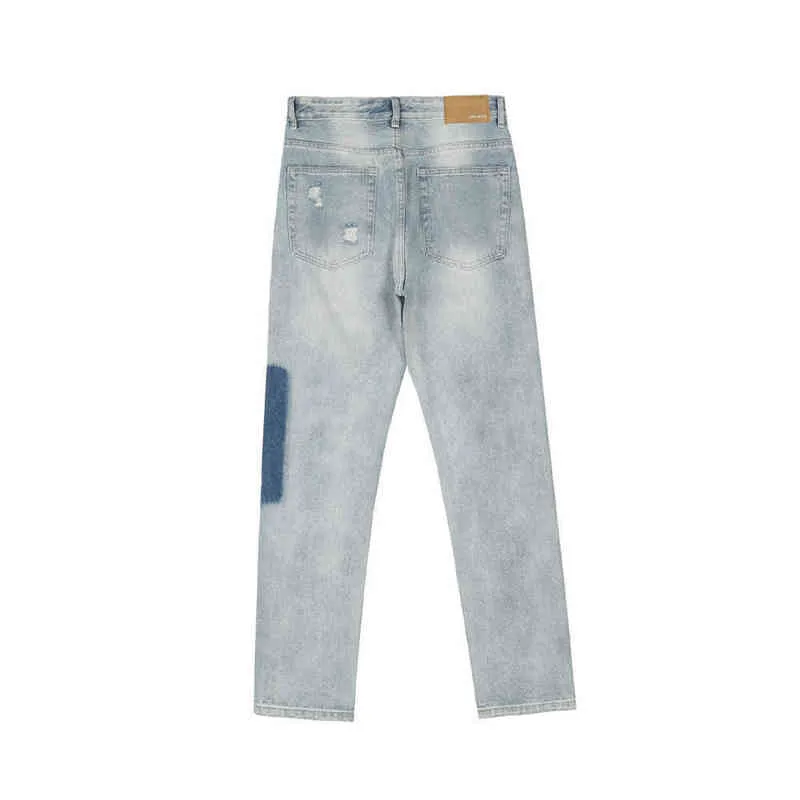 2021 KPOP Hole Rapped Patch Men lavado Men Slim Lápis Jeans calças de jeans angustiadas Casual Casual Casual Pontas de jeans vintage ROPA HOMBRE T220803