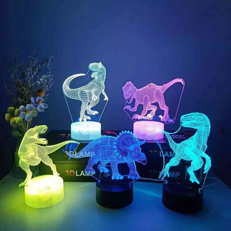 3d Night Light Dinosaur Series Desk Lamp 7/Touch Remote Control Cartoon bordslampor Heminredning för barn födelsedagspresent H220423