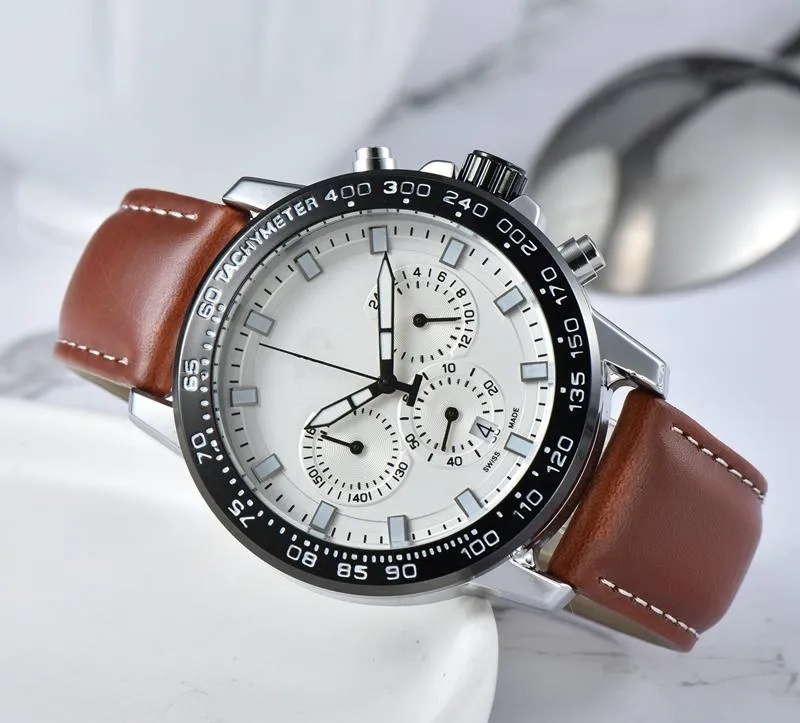 2022 Высококачественные мужские роскошные часы серии Six Stitches Все циферблаты работают Мужские кварцевые часы Европейский лучший бренд с кожаным ремешком Fas223p