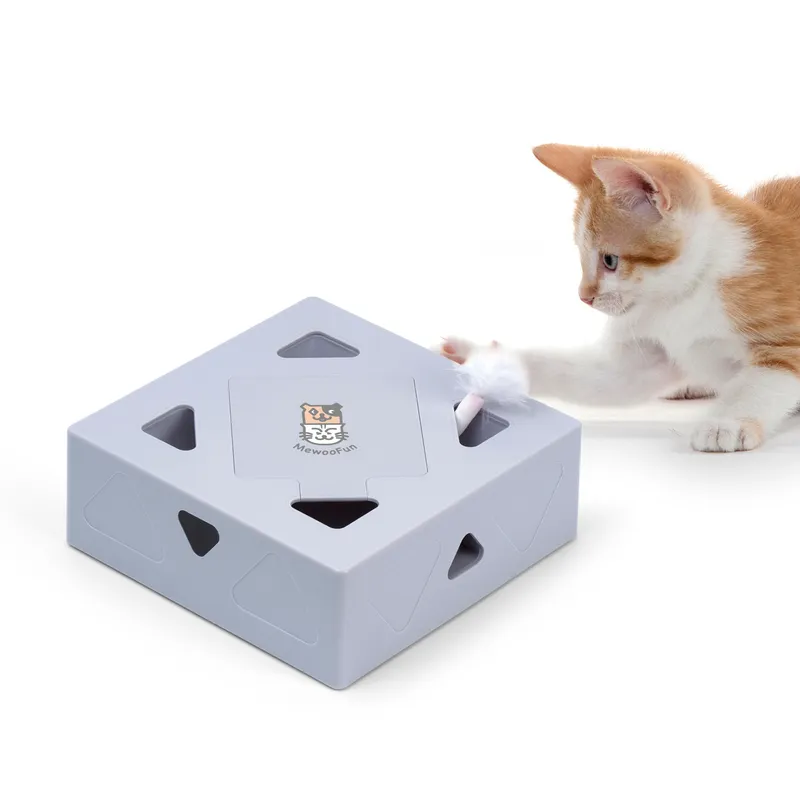 Mewoofun Interactive Cat Toys子猫のおもちゃのための屋内猫のバッテリー版Peek-a-Boo Play自動電子羽マウス220423