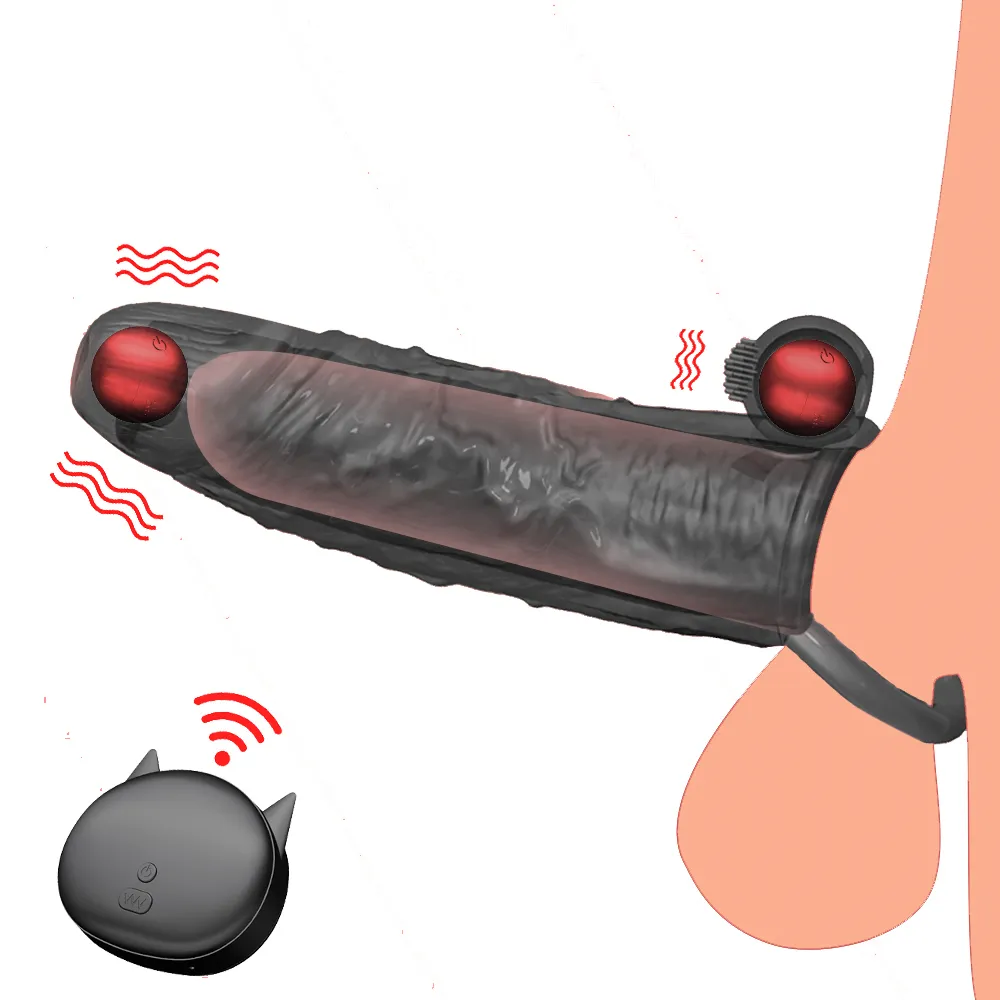 Extensor de alargamiento de pene para hombre, funda de anillo para pene, juguete sexy para hombres, dispositivo de masturbación de pene vibratorio 4143012