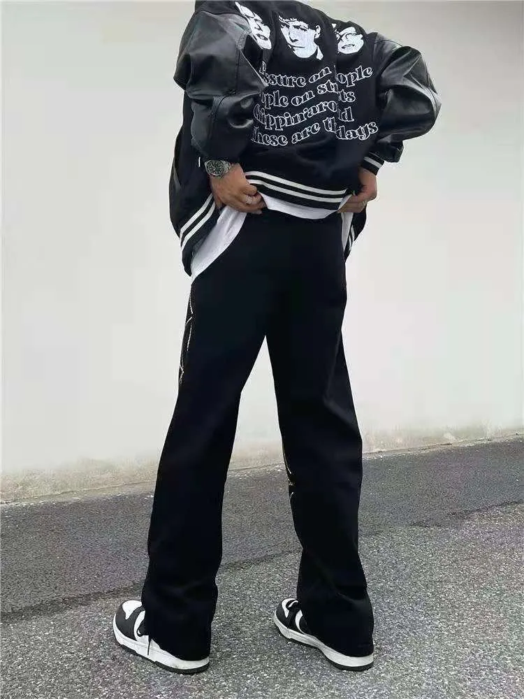 Jeans da uomo di fascia alta versione coreana pantaloni larghi dritti a gamba larga con stampa di pantaloni lunghi da uomo streetwear 220704