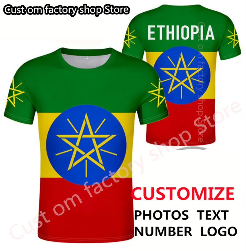 Etiopien diy gratis skräddarsydd namnnummer flagga et t-shirt män avslappnad kort ärm o-hals mode t-shirt tees 220609