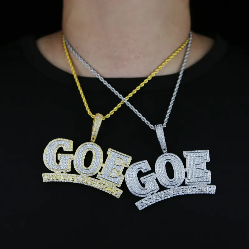 Iced Out Sparking Bling 5A Cubic Zircon CZ Goe Letter Charm Pendant Necklace For Men Boy Fashion Hip Hop Fashion Jewelry214Y