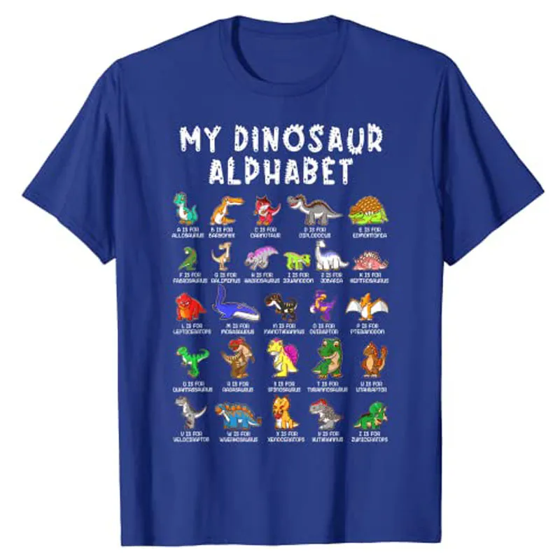Типы динозавров алфавит дино -идентификационная футболка милые футболки для детей, индивидуальные продукты 220623