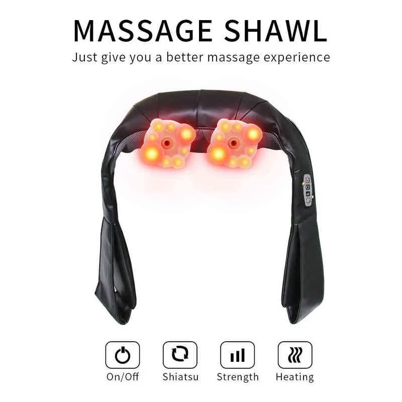 Masseur électrique U Forme Shiatsu Cervical Dos et Cou Masseur Multifonctionnel Châle Infrarouge Massage Chauffé Relax Machine 220507