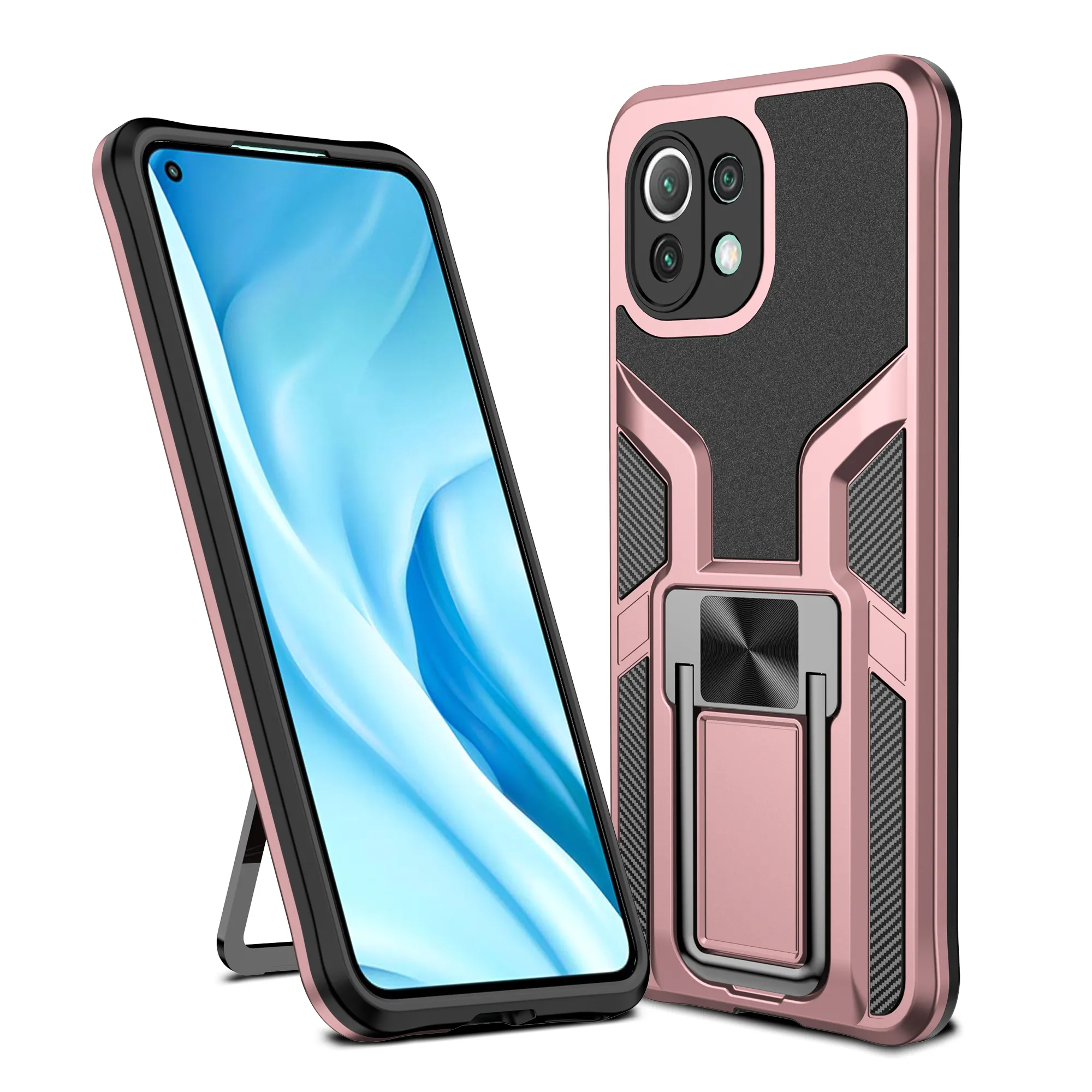 Étuis de téléphone portable robustes avec porte-anneau magnétique, antichoc avec coque arrière en silicone souple pour Xiaomi Mi 11 Lite 5g