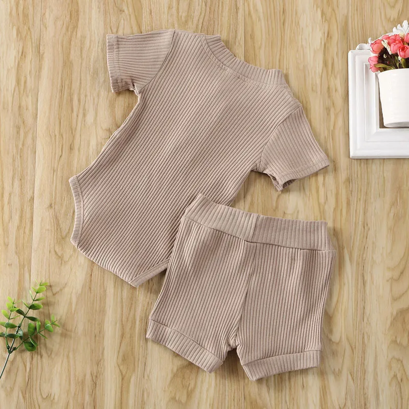 Pydcoco US Stock 024m 2st 3 färger Kid Baby Boy Girl Clothes Set Sticking Short Sleeve Bodysuit Shorts Outfits Summer Set 220608