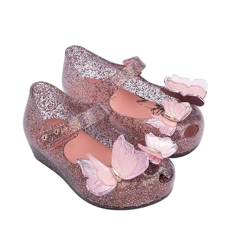 Zapatos de gelatina de mariposa brillante para niños, sandalias de playa de princesa Mini Melissa originales, zapatos de lentejuelas de PVC a la moda HMI039 220409