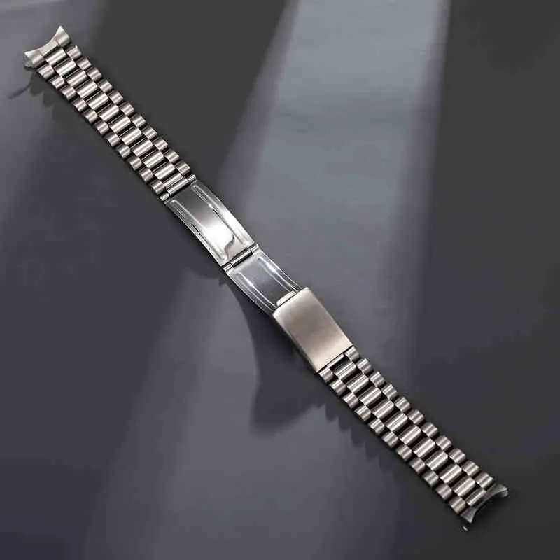 18mm 20mm Brush Polish Solid Stainless Steel President Strap Band Curved End Fit H220419