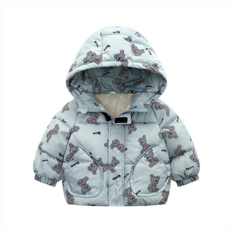 2022 Winter Boys Down Jackets 2-6 Year Autumn Fashion Baby Girls Cartoon Bear Coat Hooded Outerwear Children Coats Jackets J220718